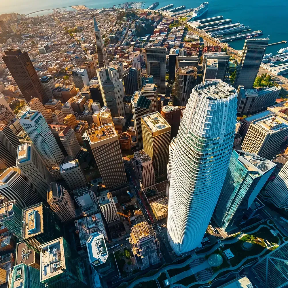 Downtown San Francisco aerial view of skyscrapers