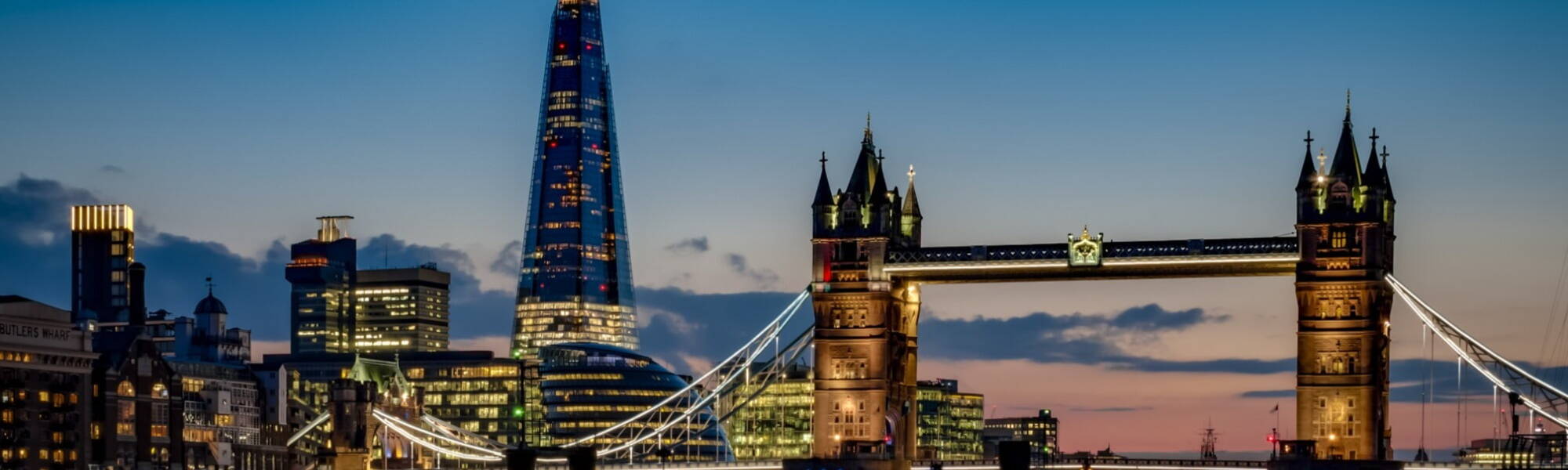 Tower bridge and the sky London skyline at sunset in London, England